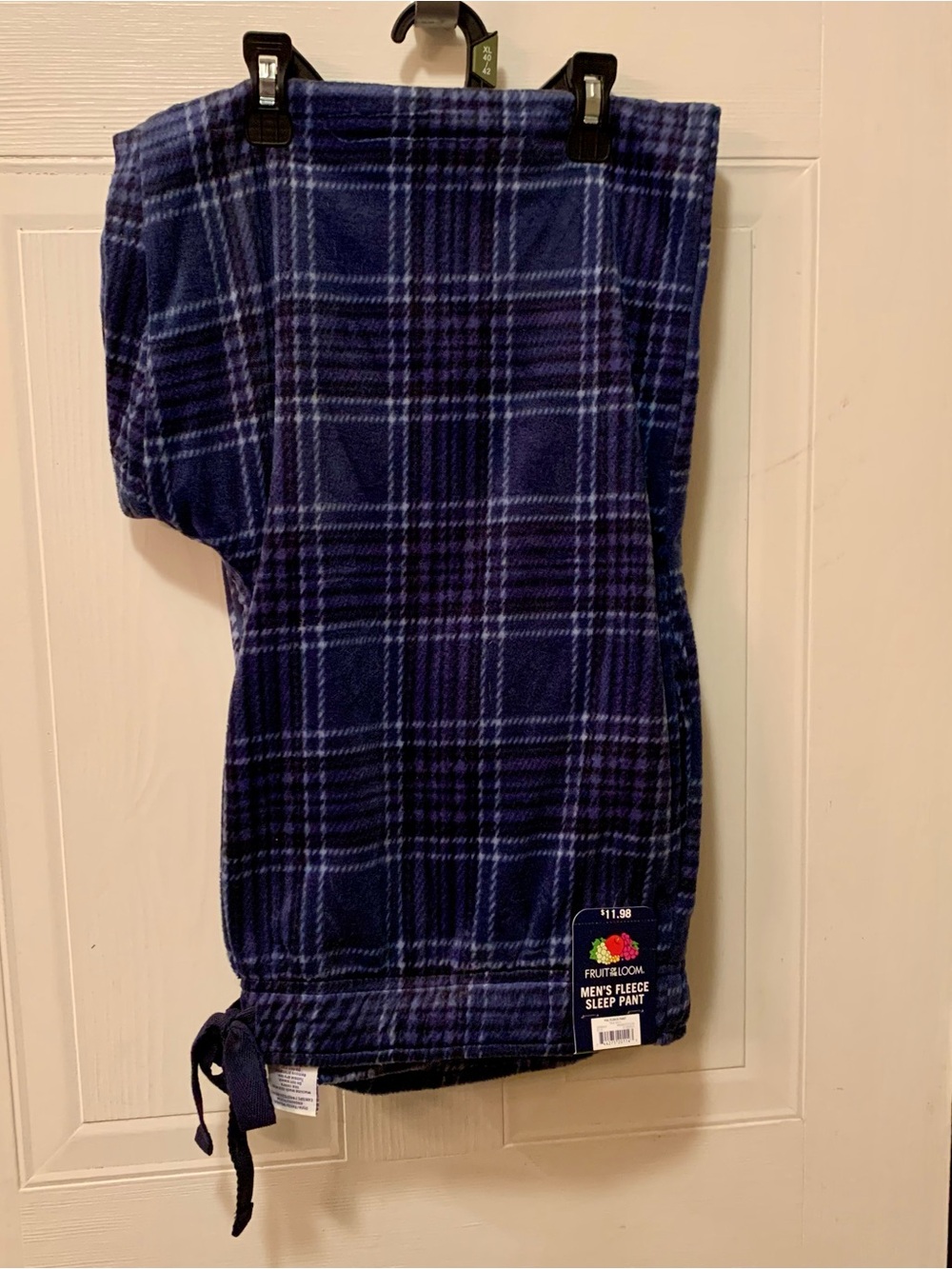 NWT Fruit of the Loom Men’s Fleece Sleep Pants XL True Navy Plaid